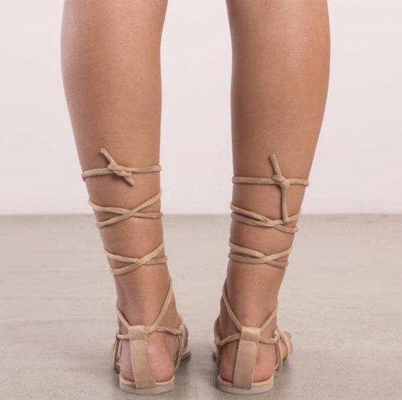 Taupe Lace Up Sandals - Picture 2 of 6
